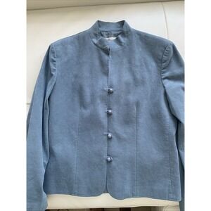 adolph schumann for lilli ann Women Jacket Whit A Blue Faux Suede Mandarín Colla